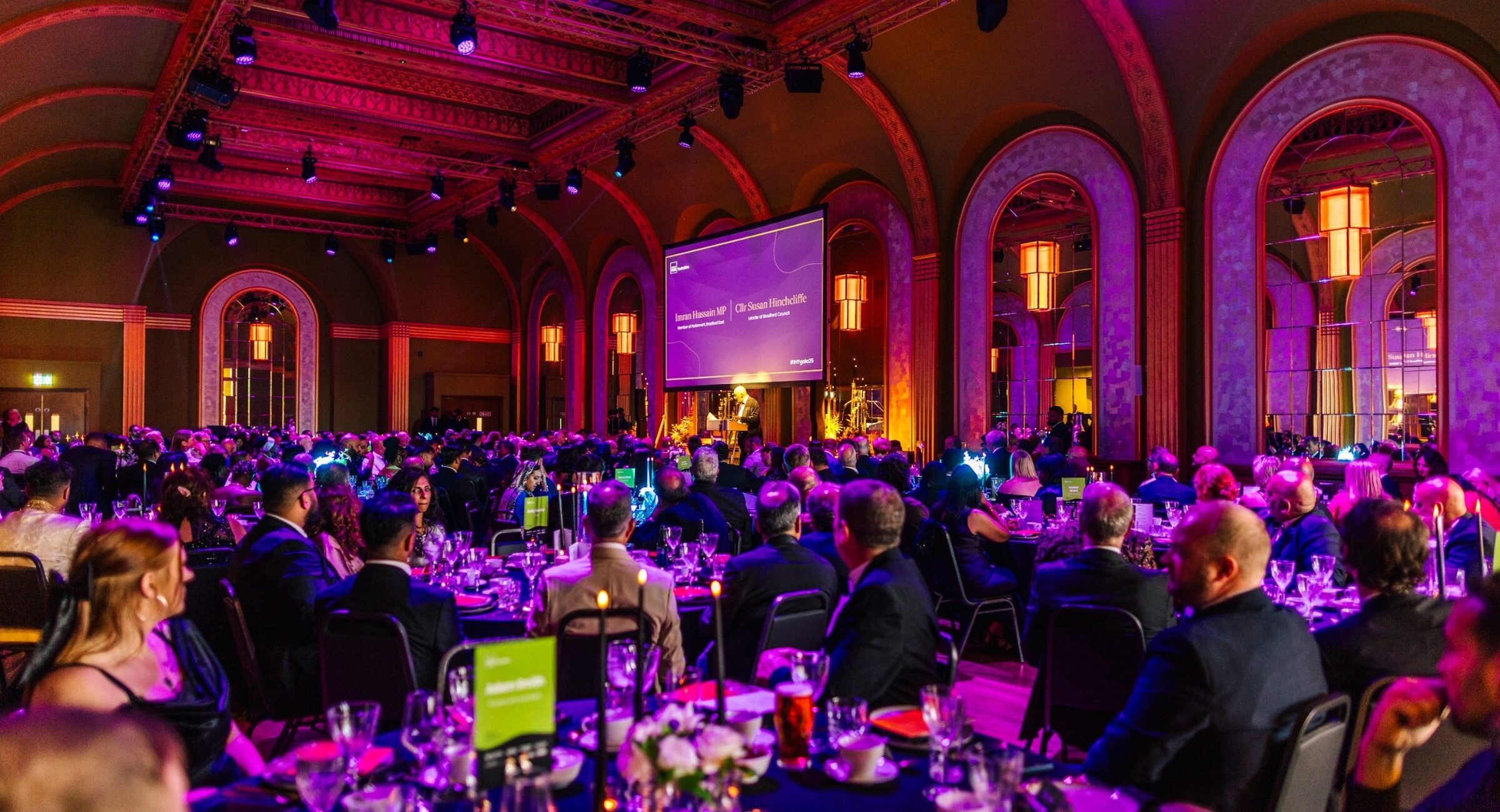 Internal shot of a the foyer staged for a gala at night time